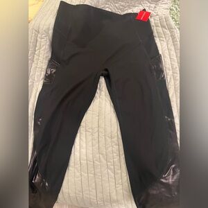 SPANX Black Leggings with Leather Accents